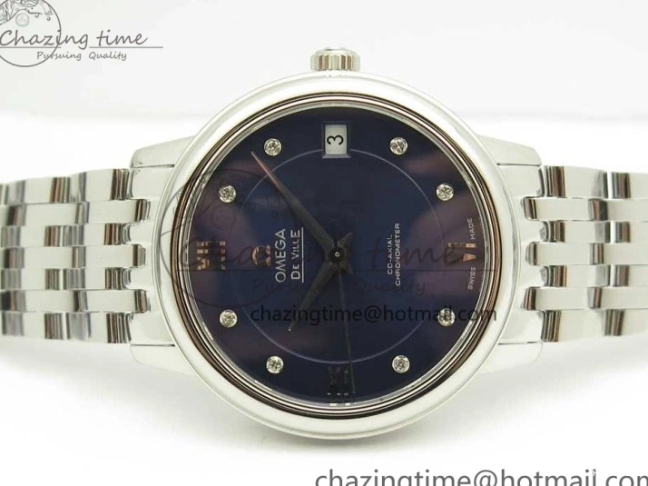 0105 TopPick De Ville Prestige Ladies 32.7mm SS MKF 1:1 Best Edition Blue Dial Diamonds Markers on SS Bracelet MIYOTA 7972